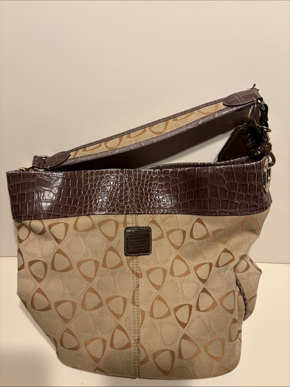 Liz Claiborne Beige and Brown Patterned Hobo Bag